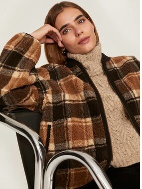 The Great. Sherpa bomber Jacket - Brown Plaid
